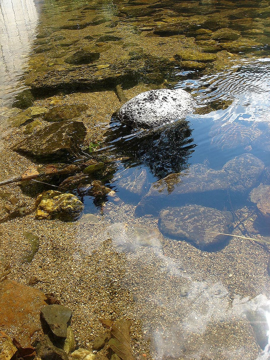 summer, river, stone, sun, reflection, weir, water, rock, solid HD wallpaper