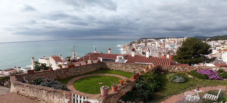 View, Panorama, Panoramic, Sea, mediterranean, sky, clouds HD wallpaper