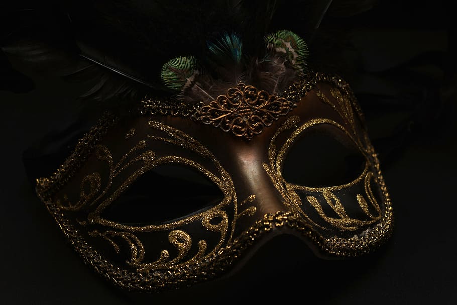 photo of brass-colored mask, carnival, venice, mysterious, close, HD wallpaper