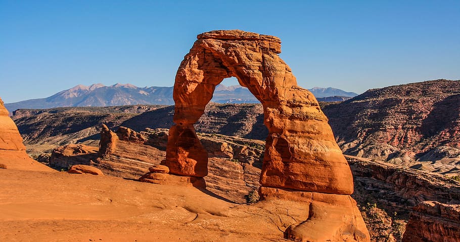 sunset, blue sky, nature, summer, outdoor, arches national park HD wallpaper
