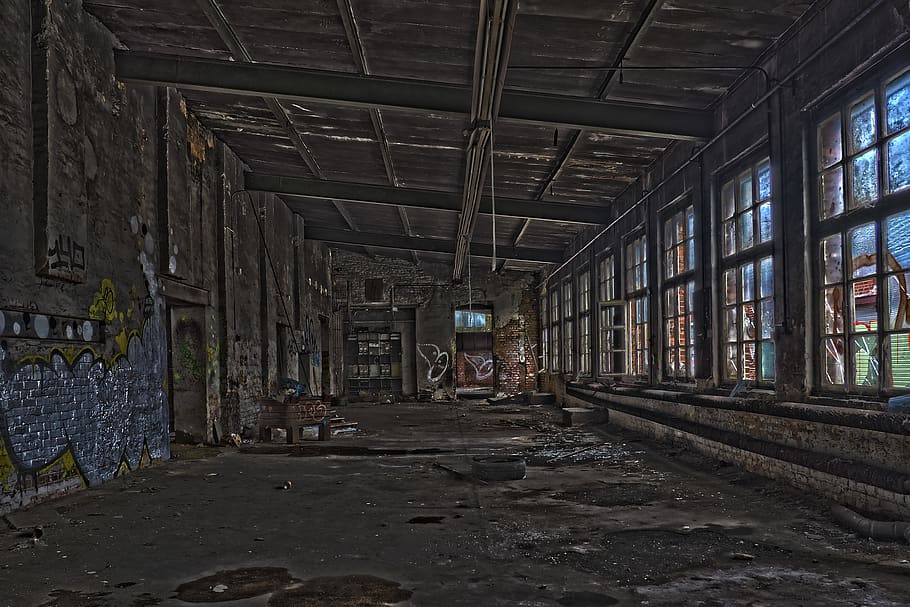 architecture, abandoned, old, building, warehouse, empty, brick