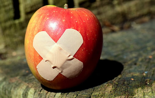 apple fruit with band aid, patch, food, get well soon, association HD wallpaper