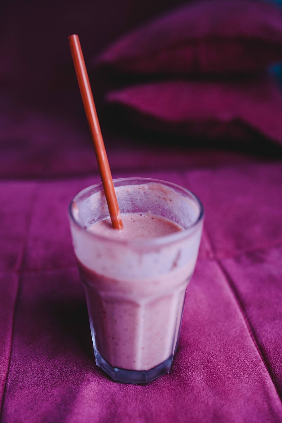 Fresh and healthy fruit milkshake with a straw, drink, glass HD wallpaper
