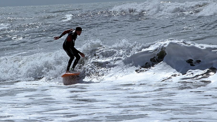 waters, action, surf, sea, wave, surfing, surfboard, motion HD wallpaper