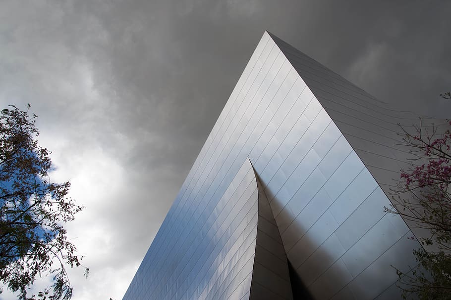 cloudy, building, architecture, skyscraper, futuristic, low angle shot HD wallpaper