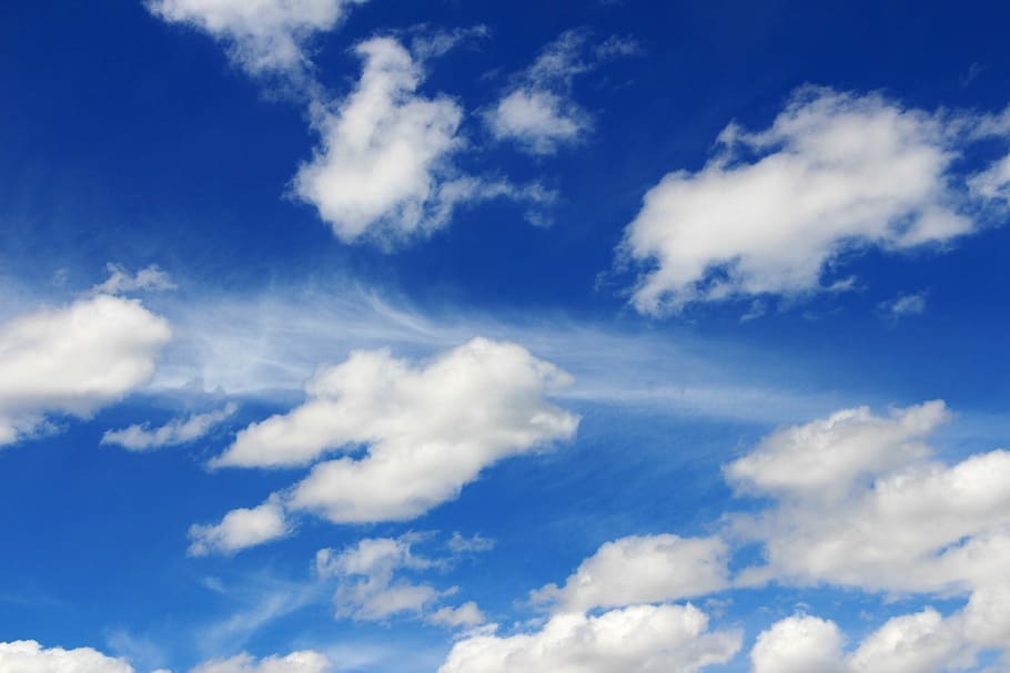 blue, azure, bright blue, sky, clouds, fluffy clouds, white clouds HD wallpaper
