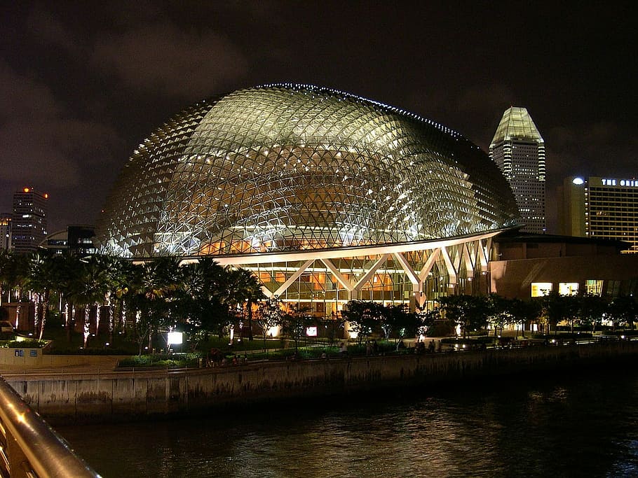 glass dome building near body of water at daytime, night, architecture HD wallpaper