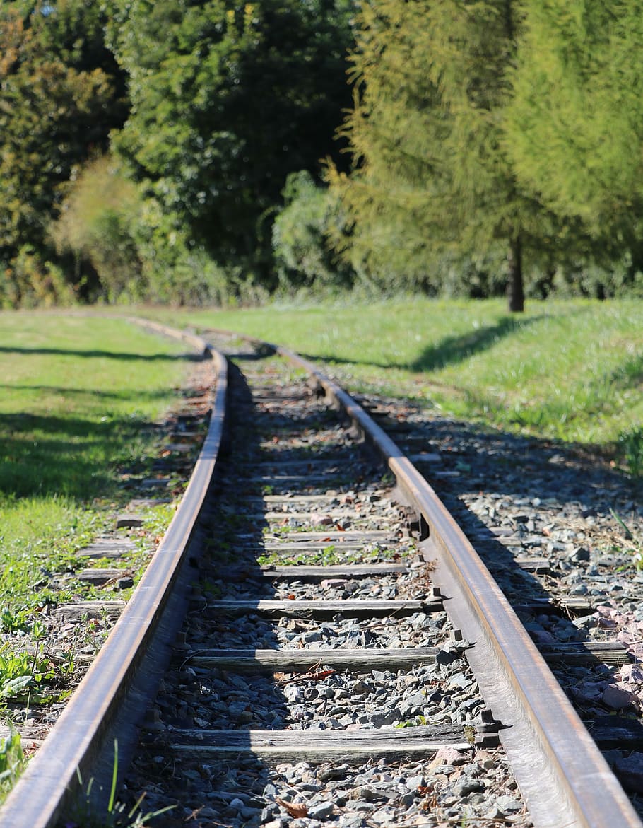 rail, train, track, former, transportation, switch, wood, field HD wallpaper