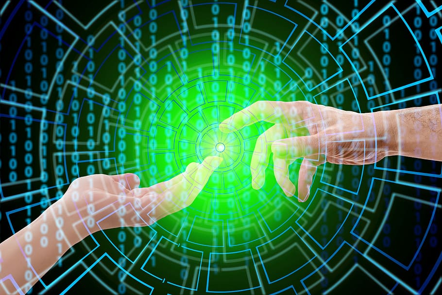 person's hand with matrix code, technology, developer, touch, HD wallpaper
