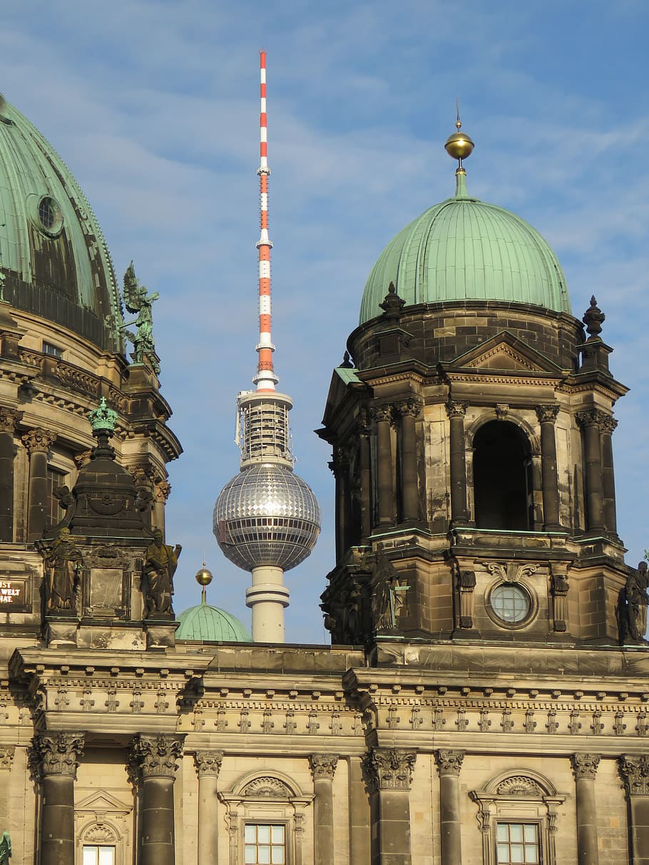 tv tower, berlin cathedral, alexanderplatz, capital, landmark