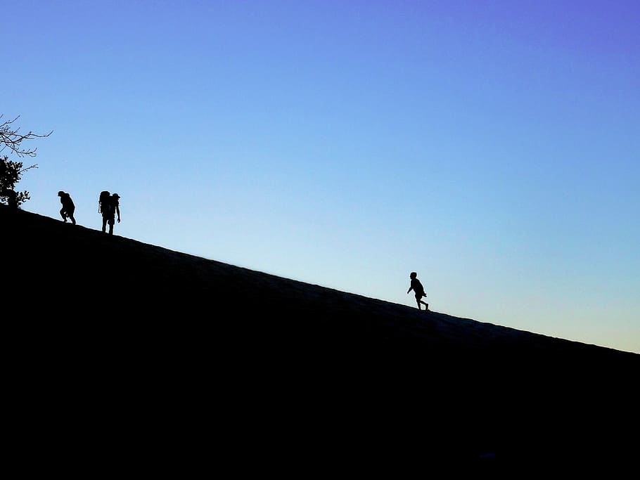 silhouette, shadow, group, human, figures, family, sky, copy space HD wallpaper