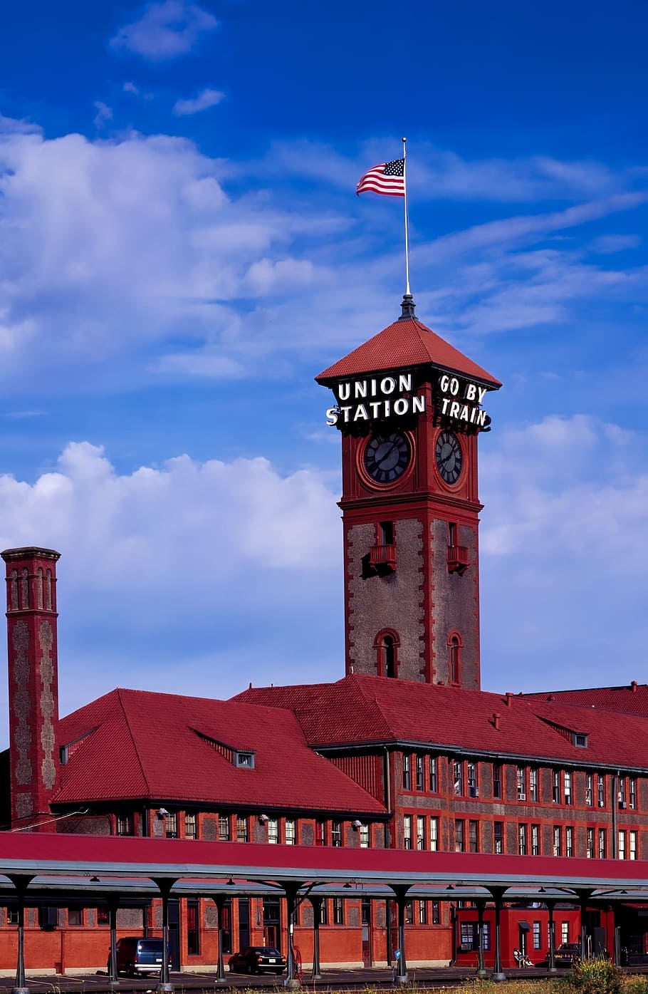portland, oregon, union station, building, clock tower, skyline