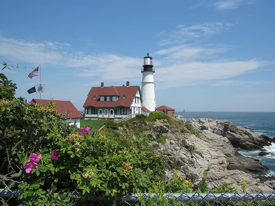 Maine, Lighthouse, Ocean, Coast, Sea, atlantic, landscape, landmark HD wallpaper
