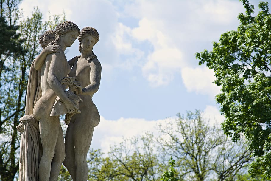 Clouds, Macro, Statue, Trees, sky, sculpture, history, architecture HD wallpaper