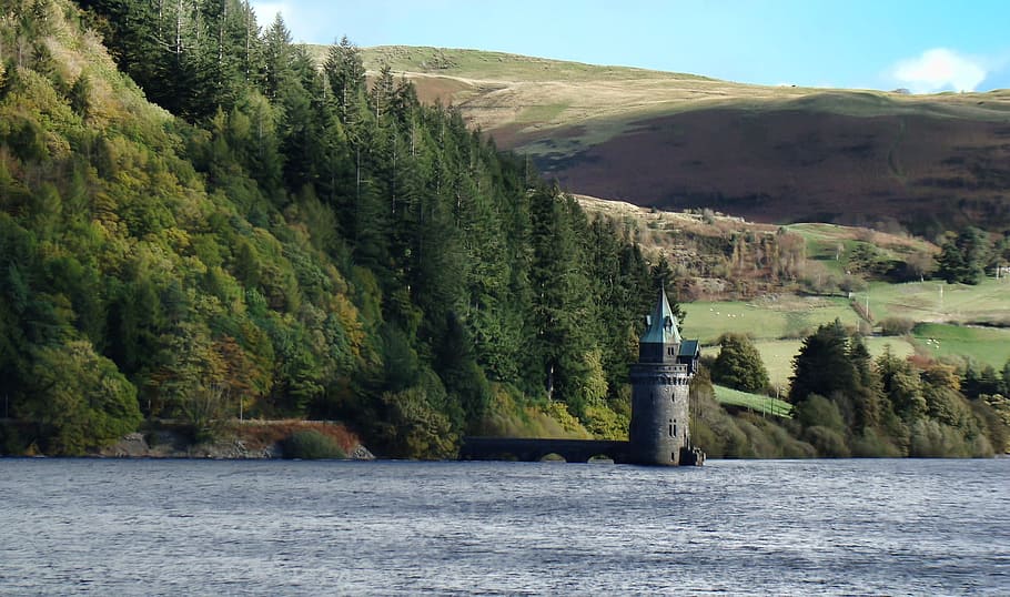 Tower, Stone, Structure, Lake, Water, stone structure, trees HD wallpaper