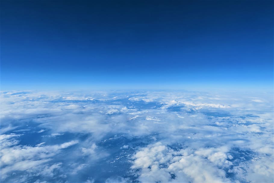 sky, clouds, nature, bird's eye, cloud - sky, blue, space, cloudscape HD wallpaper