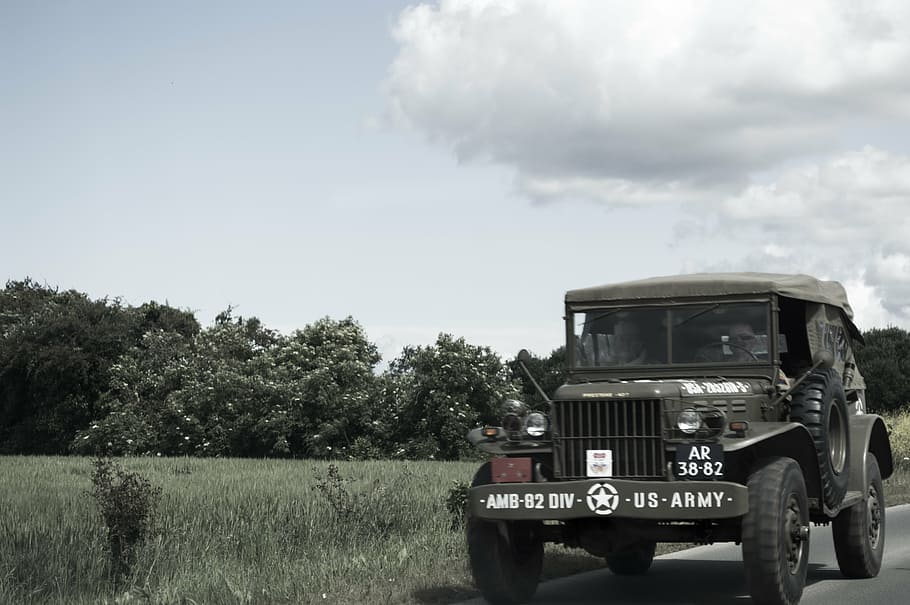 jeep, truck, military, war, reconstitution, battle, normandy, HD wallpaper