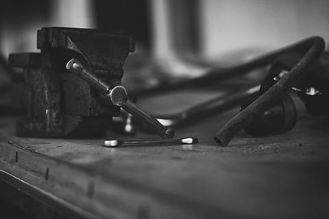 grayscale photo of bench vise, Tool, Black And White, Black, White HD wallpaper