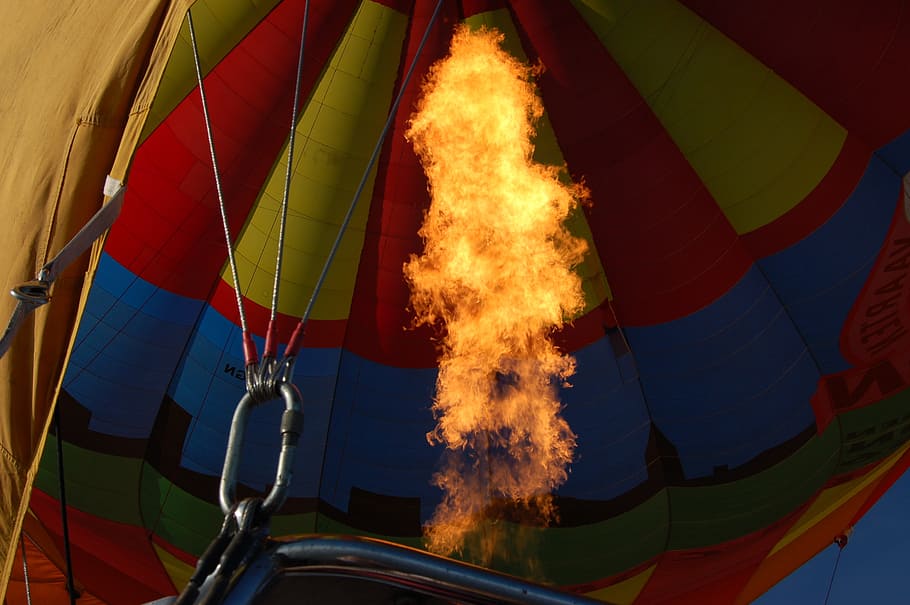 HD wallpaper: hot air balloon, burner, fire, burning, fire - natural