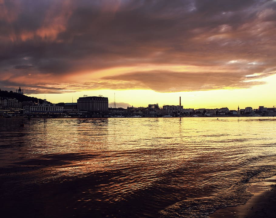 sunset, summer, water, river, beach, nature, evening, landscape HD wallpaper