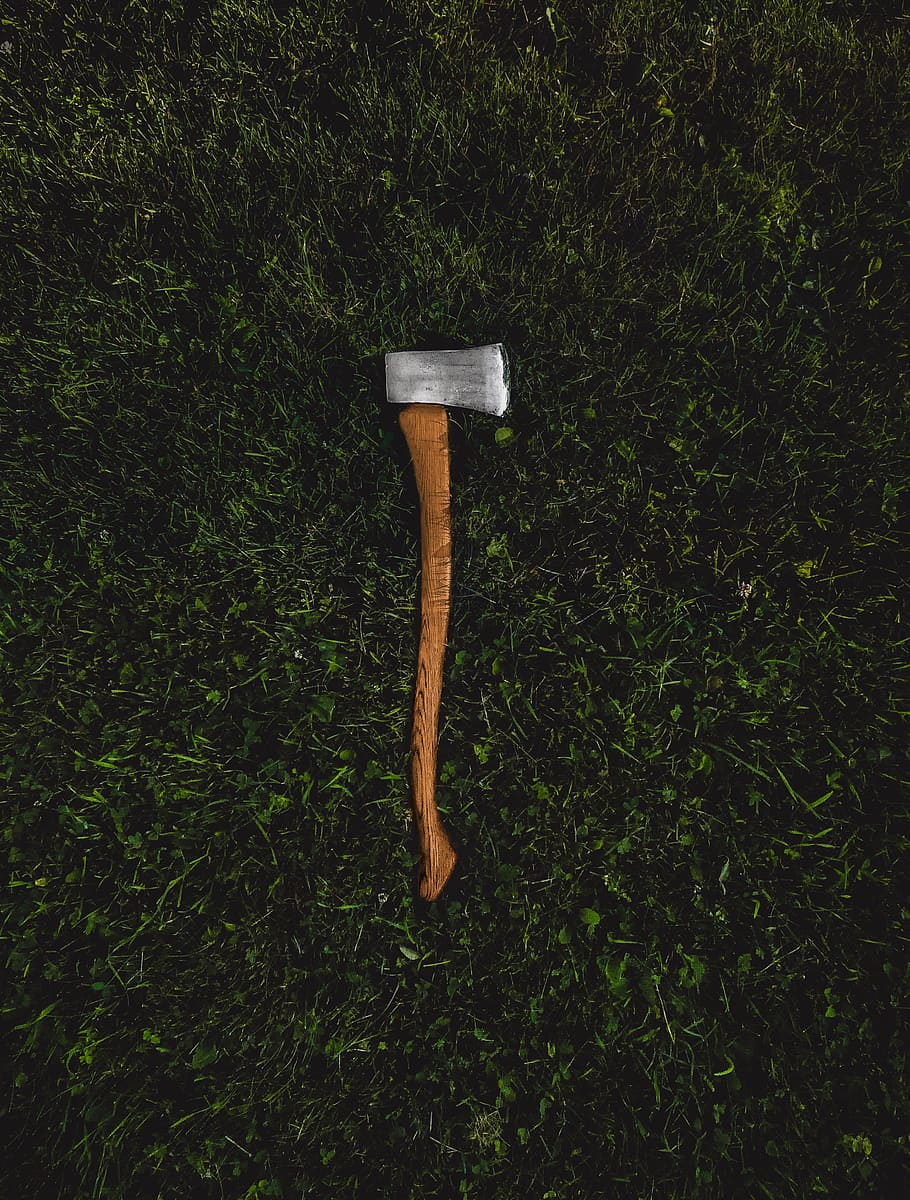 grass, dangerous, green, axe, handle, tool, land, no people, high angle view HD wallpaper