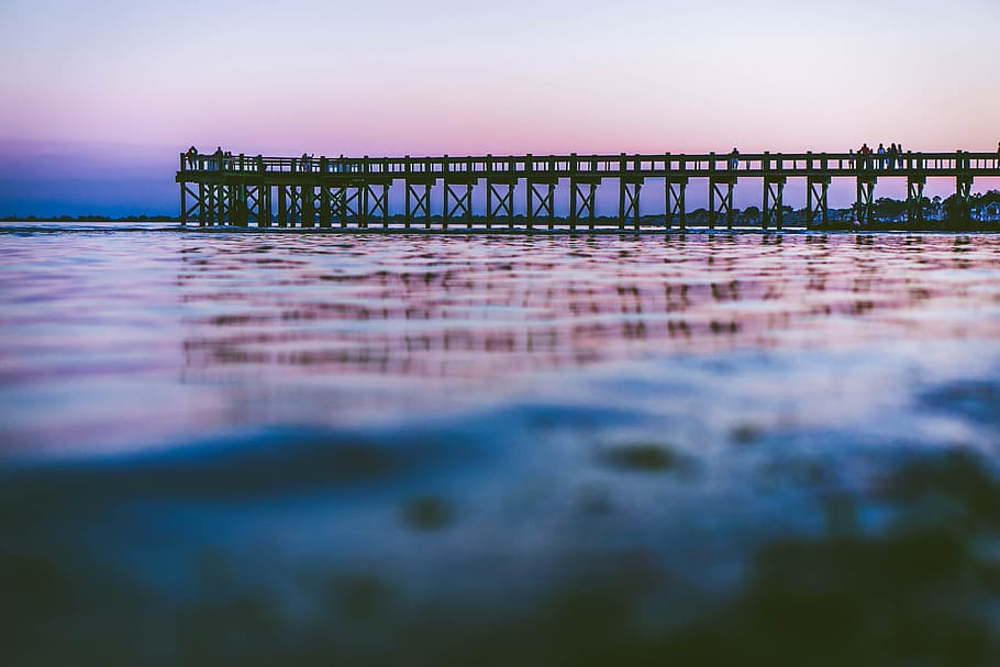 bridge dock above body of water, calm body of water with a dock HD wallpaper