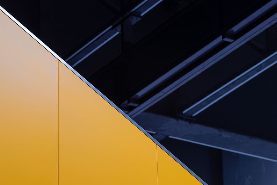 untitled, ceiling, abstract, yellow, wall, lines, architecture HD wallpaper
