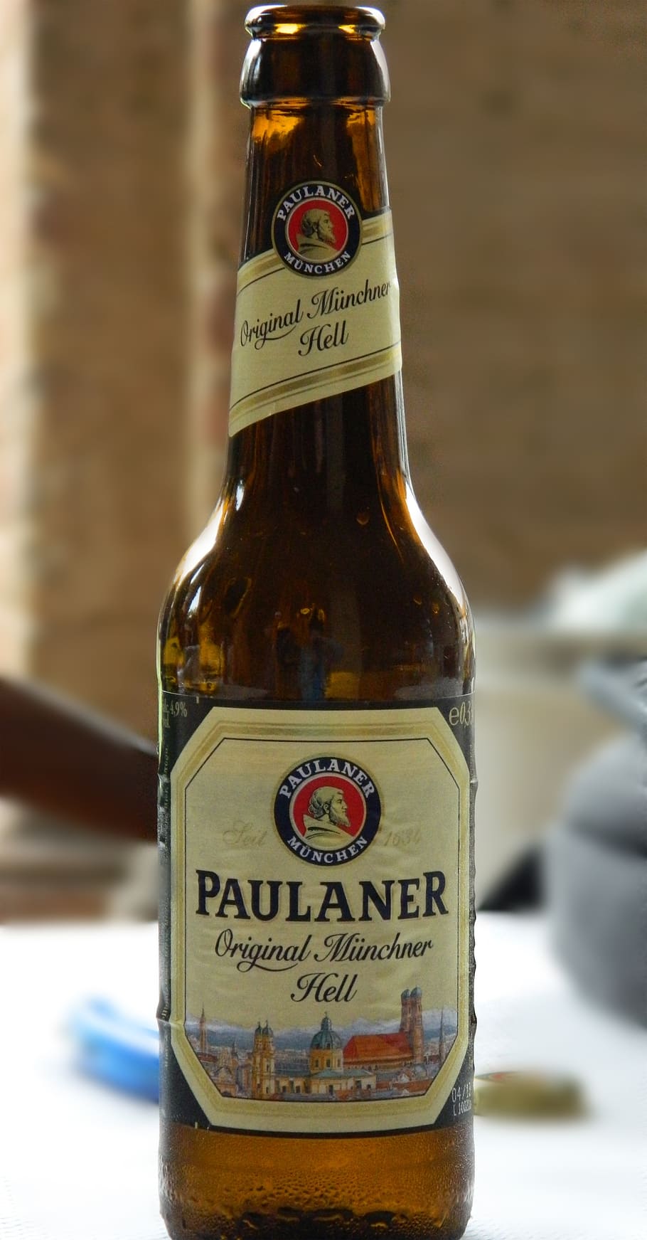 beer, bottle, pub, paulaner, drunk, label, glass, text, container HD wallpaper