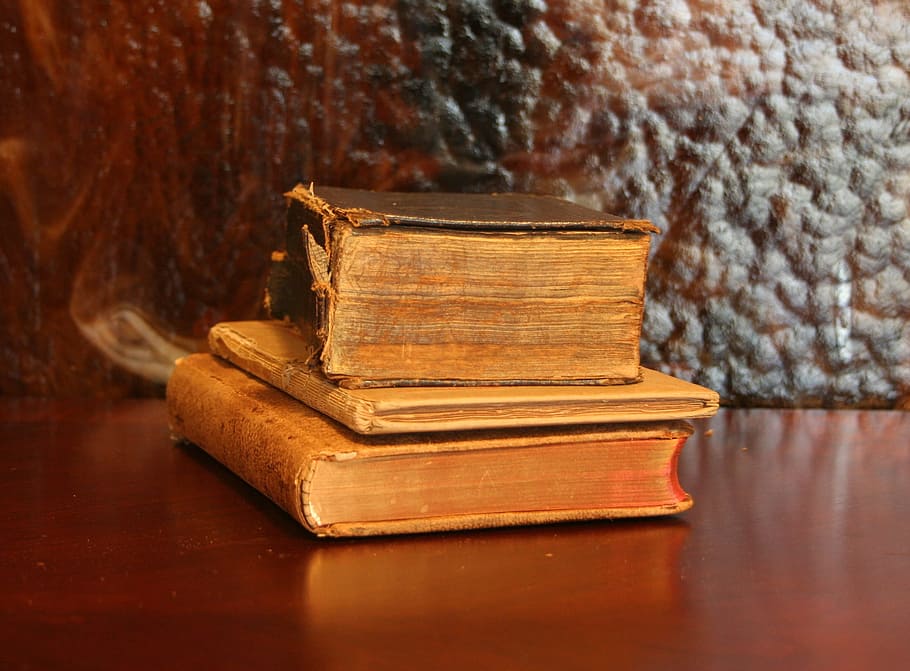 three brown hardbound books, old, library, antique, vintage HD wallpaper