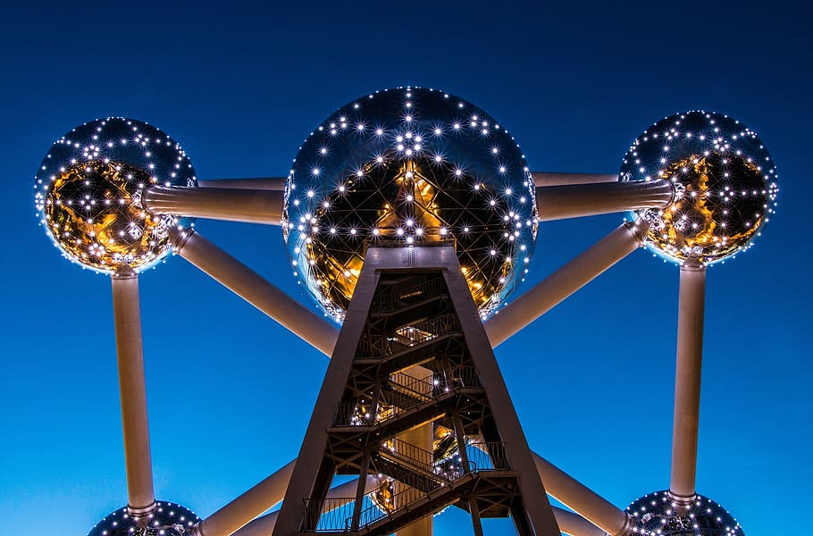 architecture, infrastructure, tower, lights, dark, night, stairs HD wallpaper