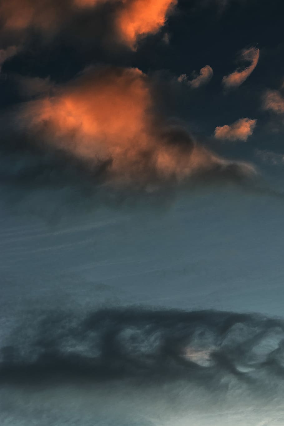 low angle photo of clouds, dark cloudy sky, night, dramatic, orange HD wallpaper