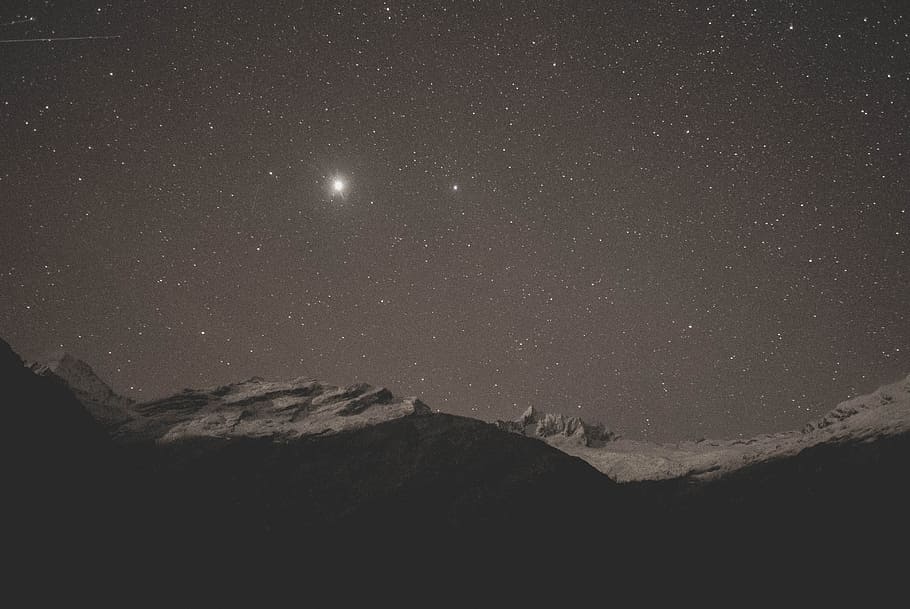 grey mountain during daytime, mountain range under starry skies HD wallpaper