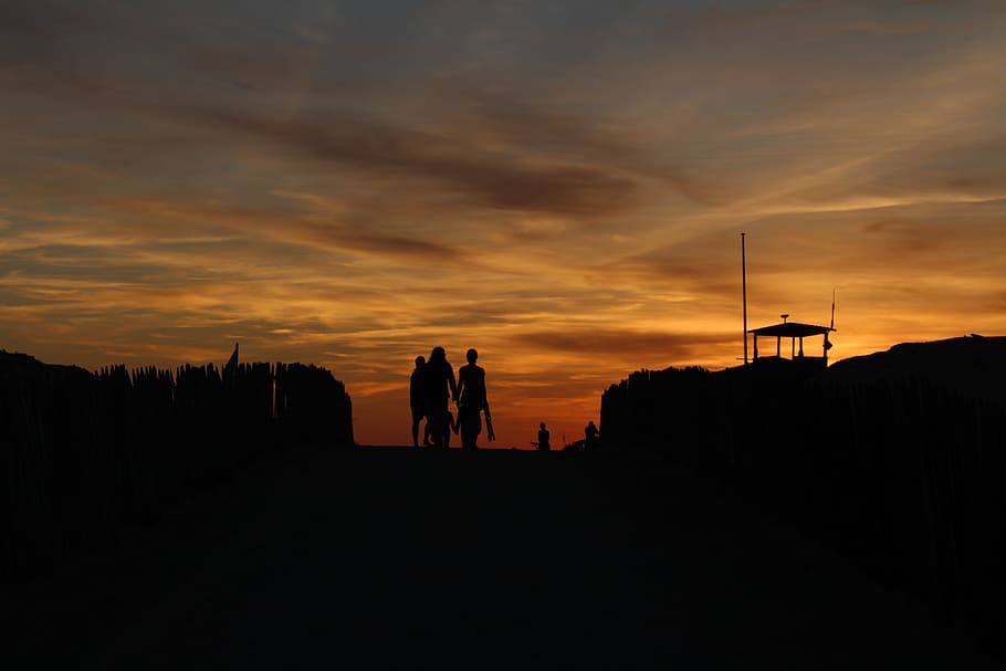 abendstimmung, back light, sunset, silhouette, evening sun HD wallpaper