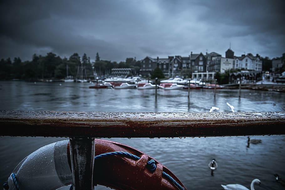 lake windermere, boat, cumbria, england, english, scenic, raining, HD wallpaper