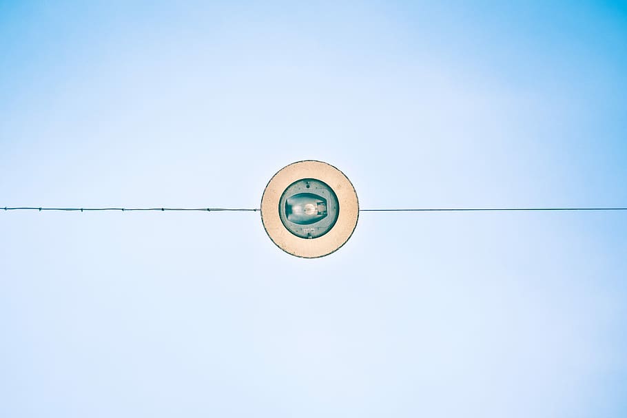 white pendant lamp, above photography of round white and blue light HD wallpaper