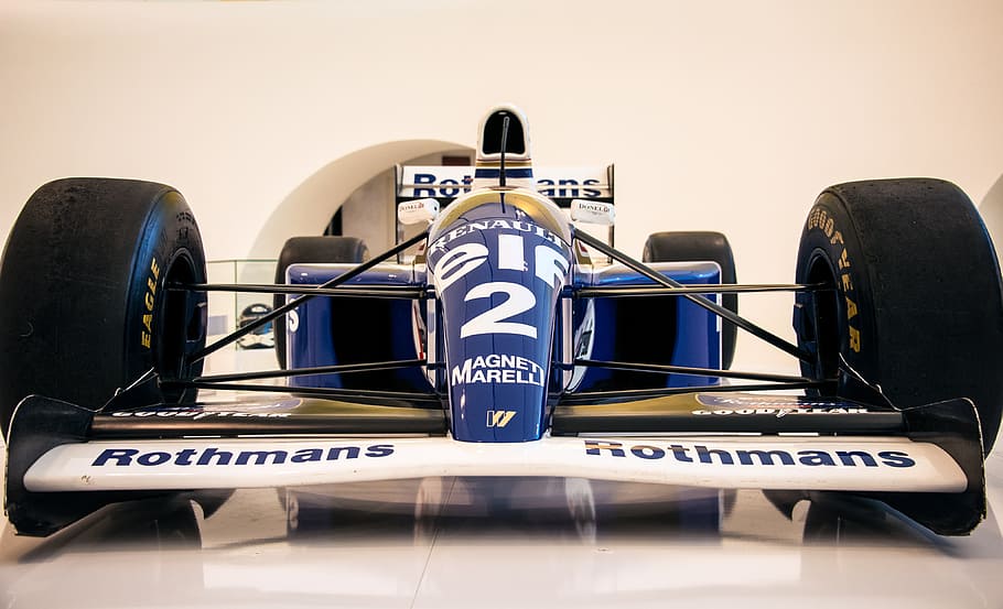 blue and white Rothmans Renault F1 car, bolid, formula one, seine, HD wallpaper