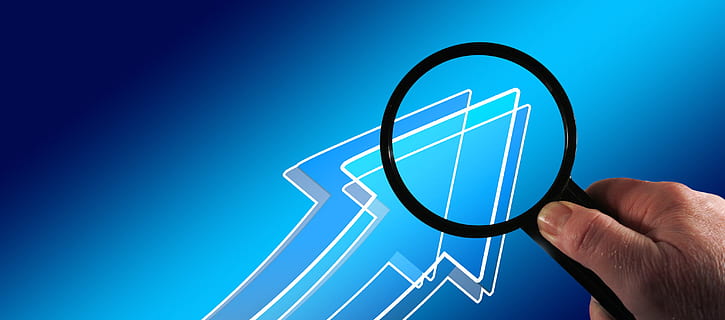 person holding magnifying glass, hand, keep, arrow, statistics HD wallpaper