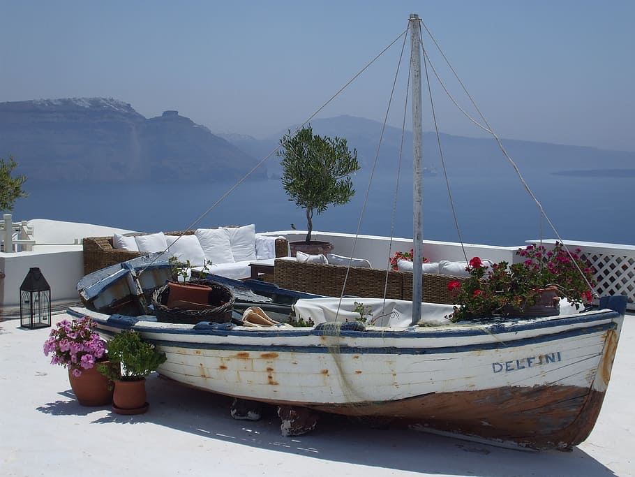 boat, santorini, greece, transportation, nautical vessel, mode of transportation HD wallpaper