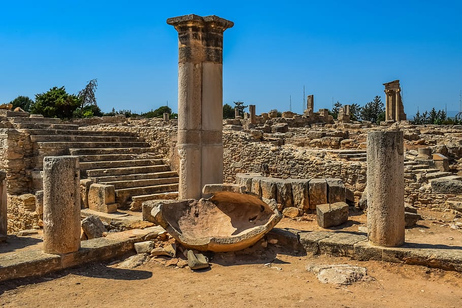 brown concrete post under blue sky during daytime, cyprus, apollo hylates HD wallpaper