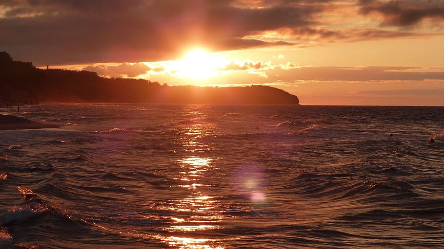 sunset, sea, water, sky, beach, summer, landscape, coast, sand HD wallpaper