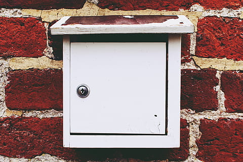 closed white wooden mail box, mailbox, letter box, wall, post HD wallpaper