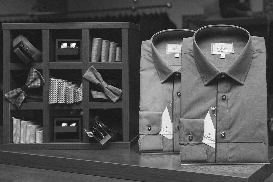 grayscale photography of two shirts and bows, collared, ties HD wallpaper