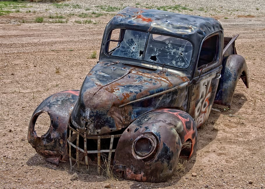 Hd Wallpaper Vintage Brown Pickup Truck Body Shell Junk Arizona Desert Wallpaper Flare
