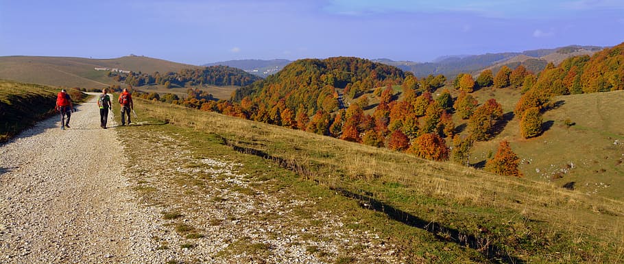 excursion, trail, walking with sticks, mountain, the european path HD wallpaper