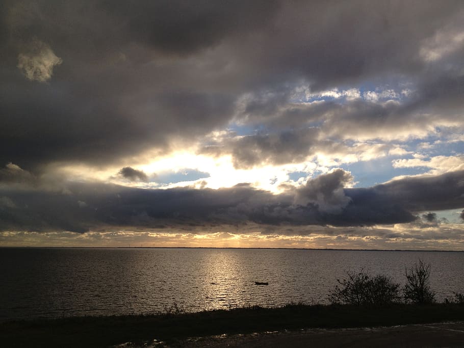 autumn, beach, dark sky, clouds, sea, nature, denmark, cloud - sky HD wallpaper