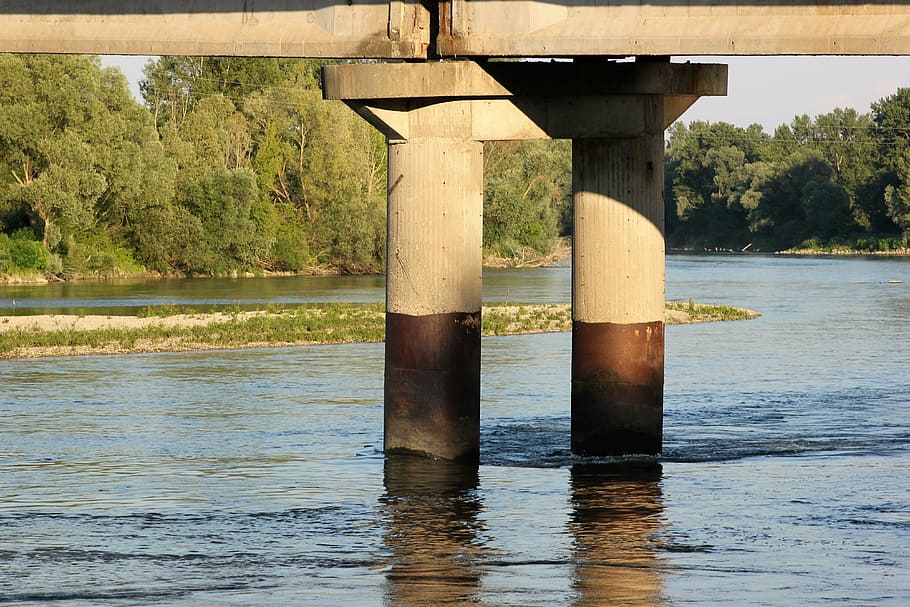 river, stream, bridge piles, architecture, outdoor, construction HD wallpaper
