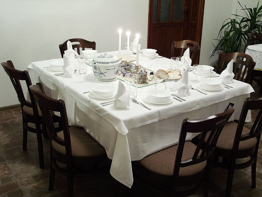 christmas, table, banquet, chair, seat, place setting, food and drink HD wallpaper