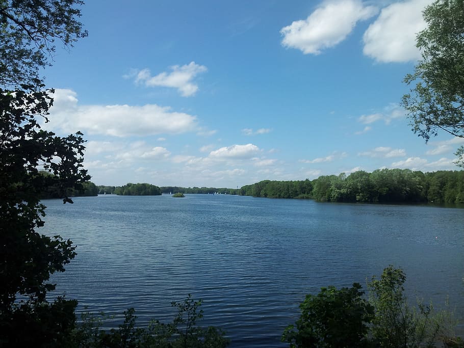 lake, clouds, trees, walk, lan, landscape, nature, away, mood HD wallpaper