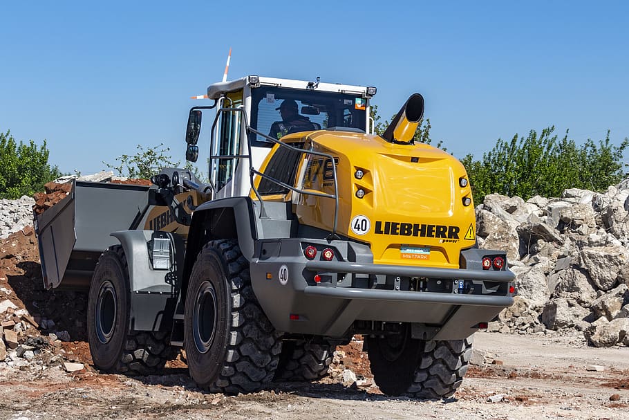 construction machine, earthmoving, wheel loader, site, mode of transportation HD wallpaper