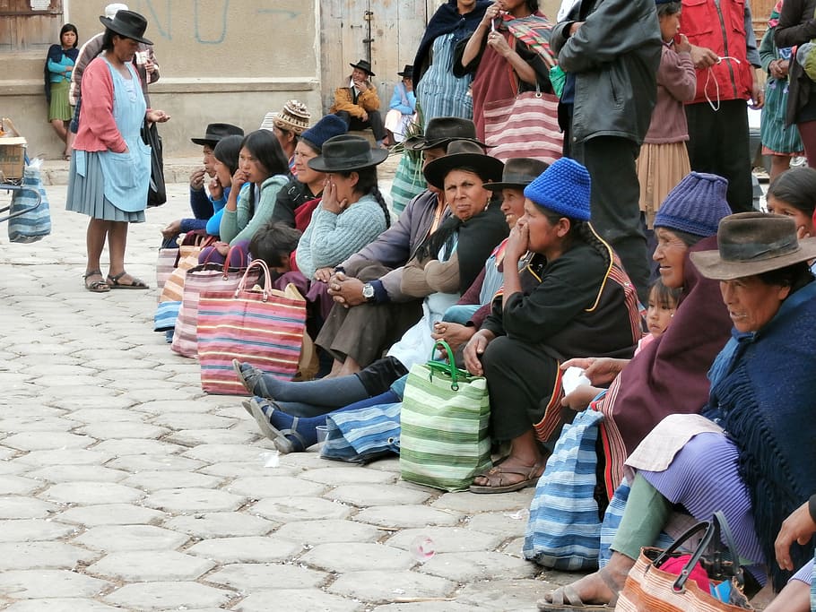 indian women, indio market, bolivia, group of people, real people, HD wallpaper